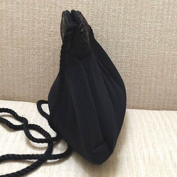 LaRegale Black Beaded Mini Pleat Evening Crossbody Shoulder Bag - Picture 3 of 11